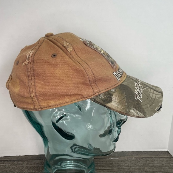 Buckwear Camo Cap with Embroidery Shootin Deer and Drinking Beer. OS. Distressed - Picture 4 of 12